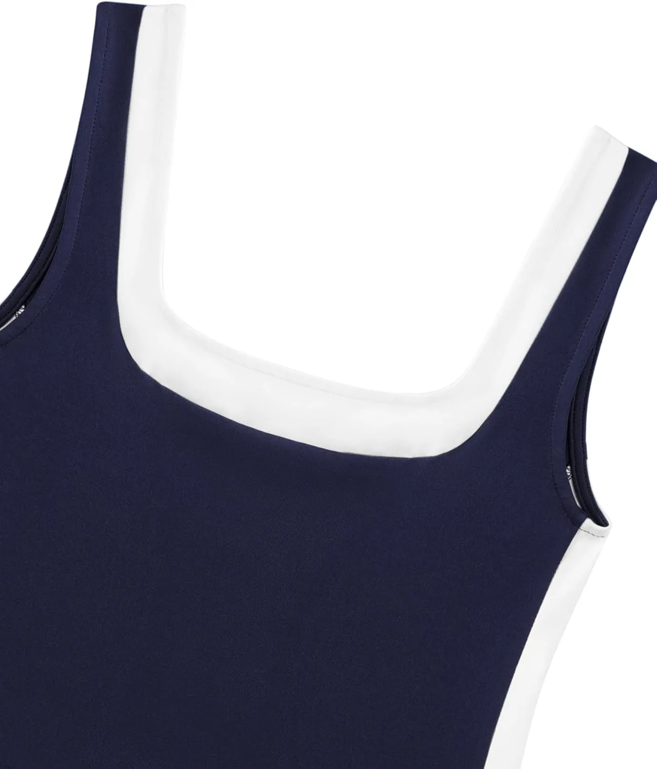 Womens Crop Tank Tops Summer Square Neck Top Slim Fitted Color Block Yoag Shirts