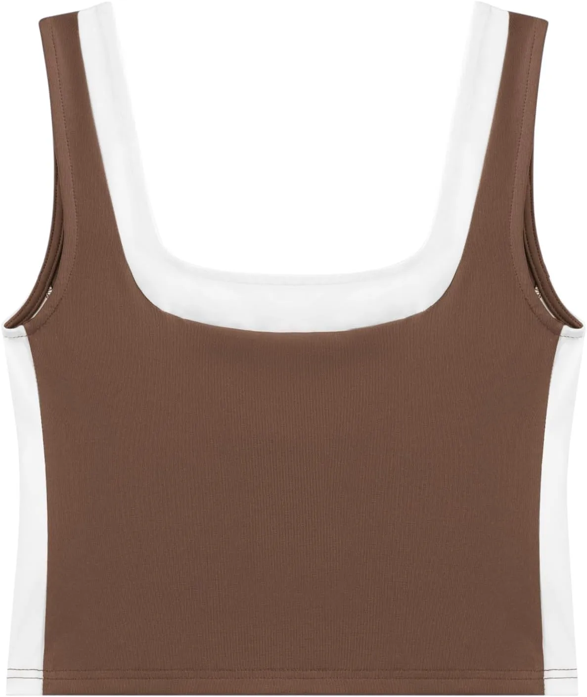 Womens Crop Tank Tops Summer Square Neck Top Slim Fitted Color Block Yoag Shirts