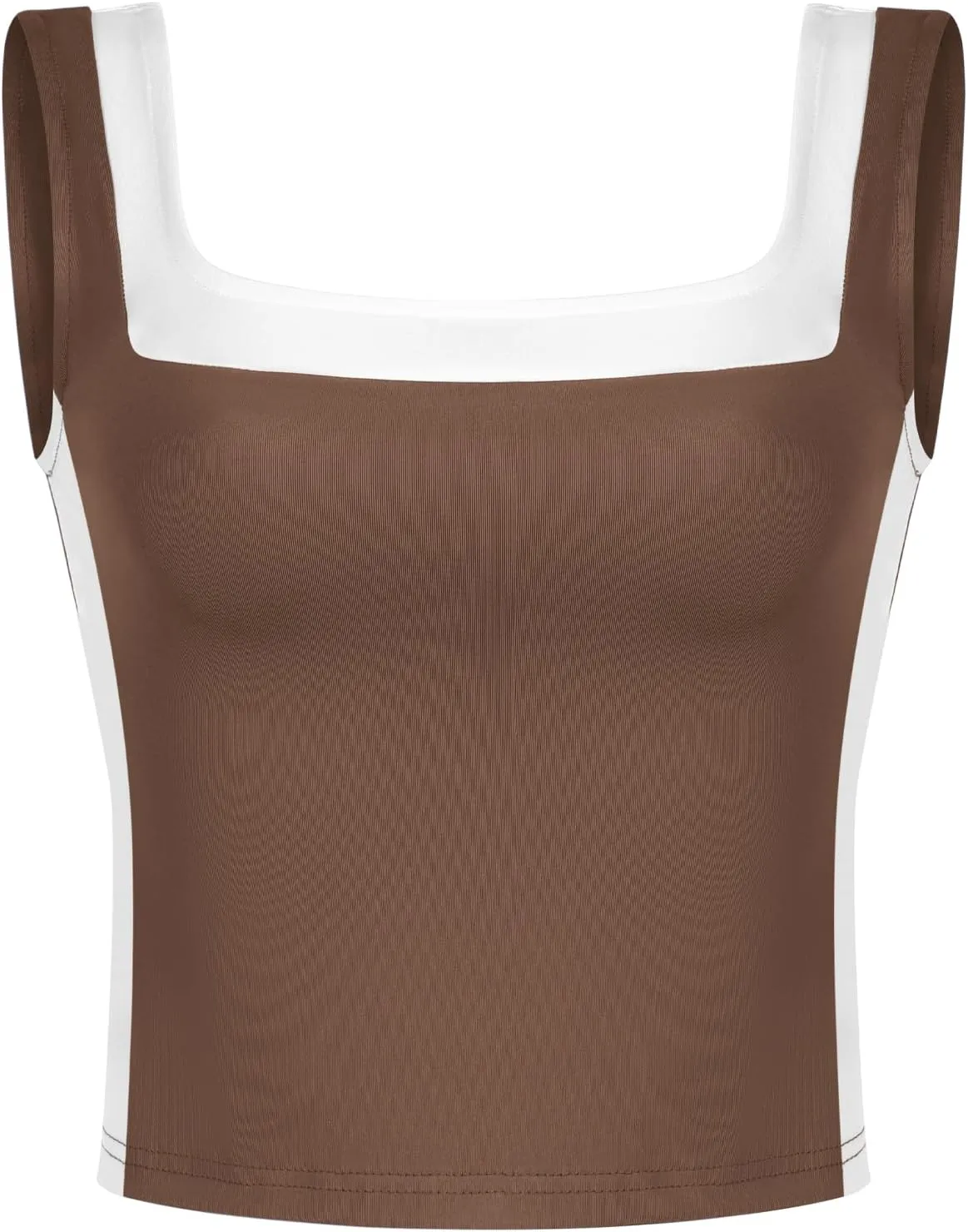 Womens Crop Tank Tops Summer Square Neck Top Slim Fitted Color Block Yoag Shirts
