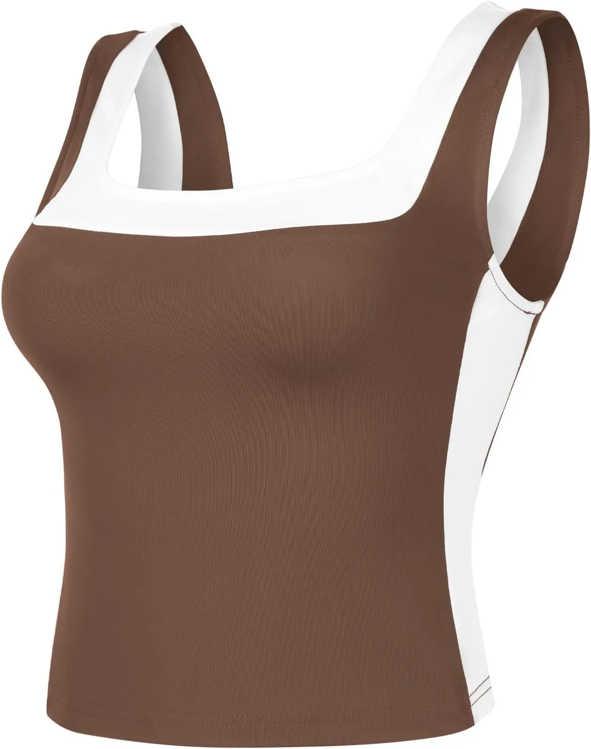 Womens Crop Tank Tops Summer Square Neck Top Slim Fitted Color Block Yoag Shirts