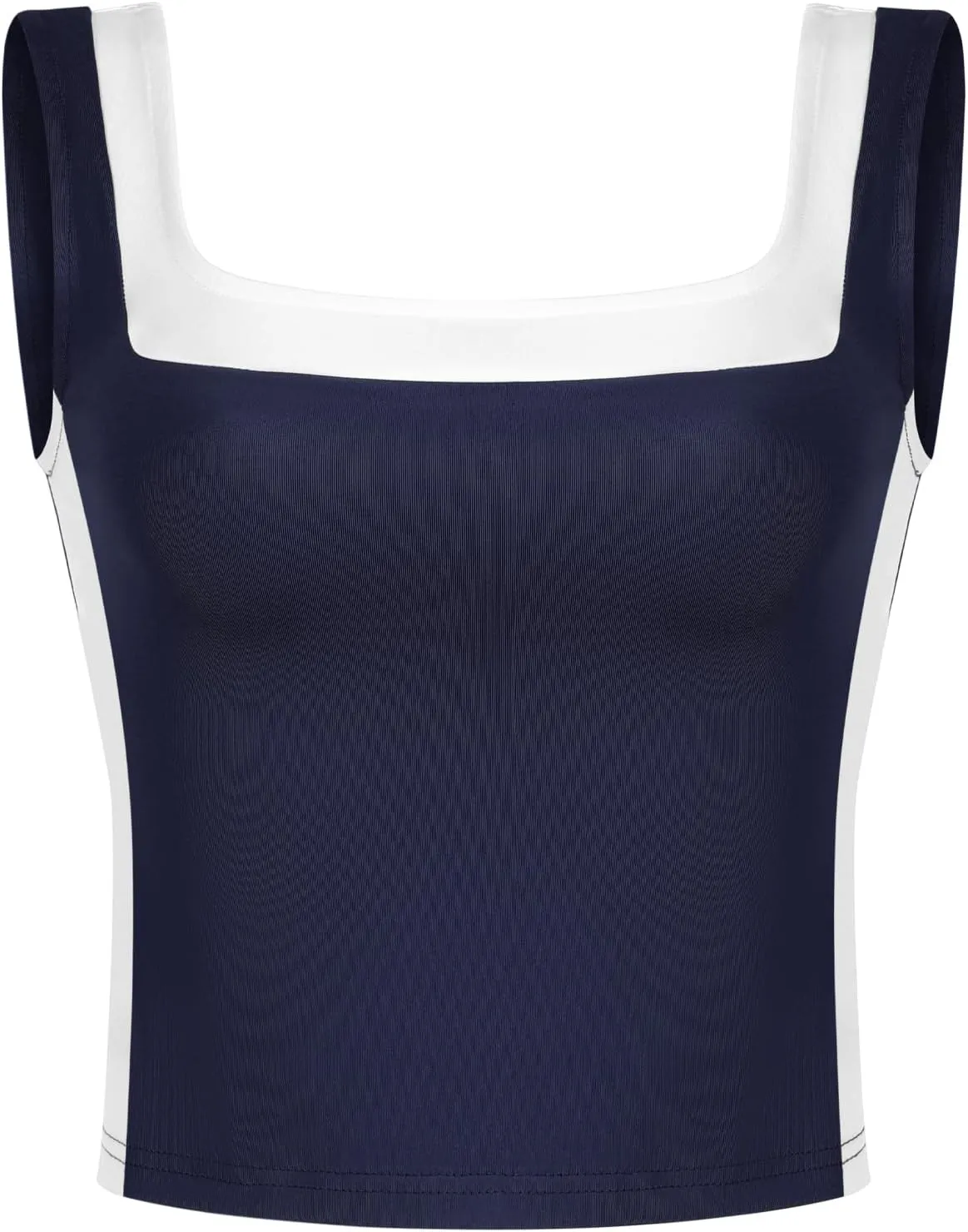 Womens Crop Tank Tops Summer Square Neck Top Slim Fitted Color Block Yoag Shirts
