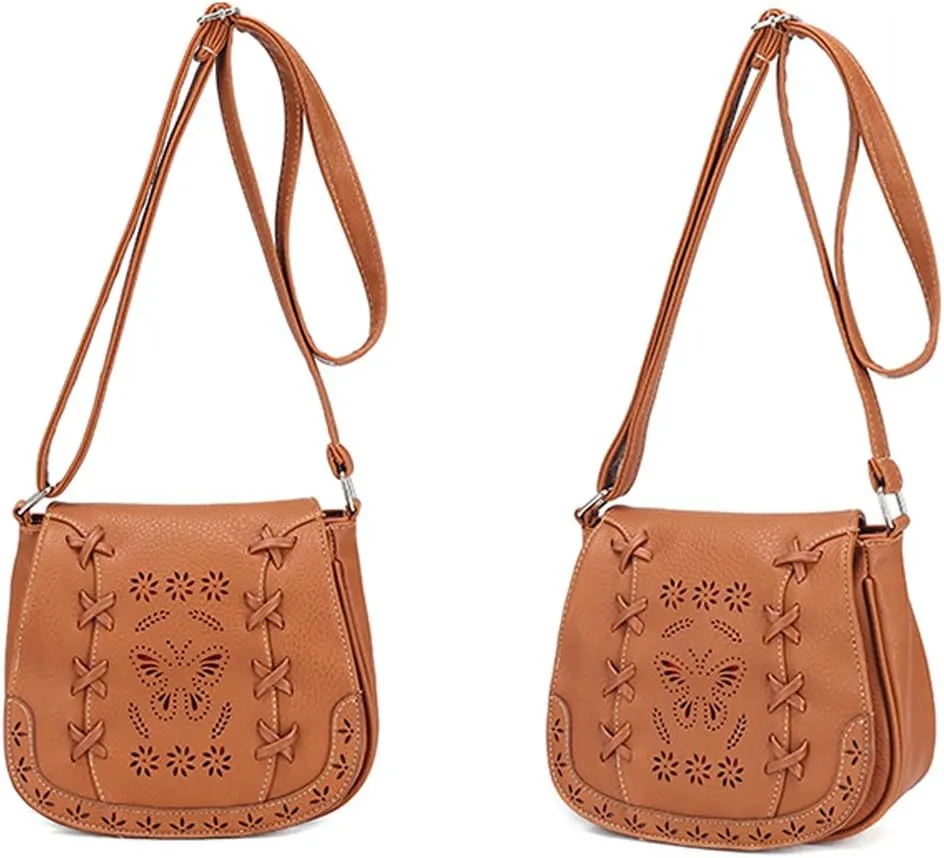 Women's Crossbody Saddle Bags PU Leather Small Shoulder Bag with Adjustable Strap and Magnetic Button
