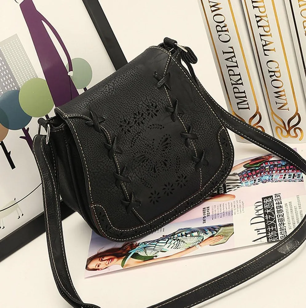 Women's Crossbody Saddle Bags PU Leather Small Shoulder Bag with Adjustable Strap and Magnetic Button