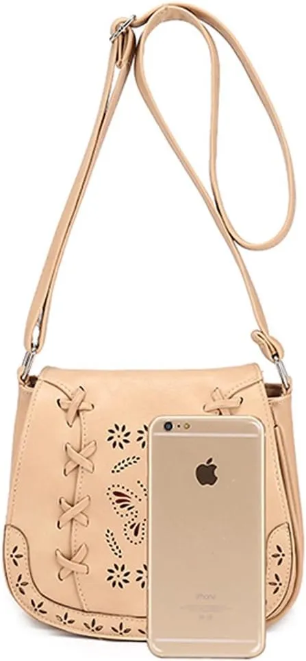 Women's Crossbody Saddle Bags PU Leather Small Shoulder Bag with Adjustable Strap and Magnetic Button