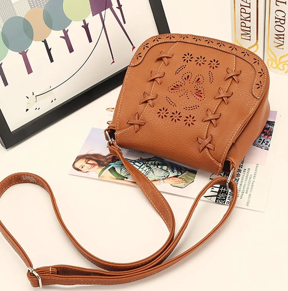 Women's Crossbody Saddle Bags PU Leather Small Shoulder Bag with Adjustable Strap and Magnetic Button