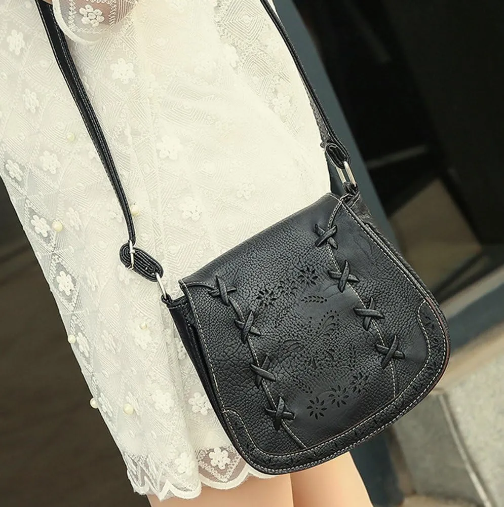 Women's Crossbody Saddle Bags PU Leather Small Shoulder Bag with Adjustable Strap and Magnetic Button
