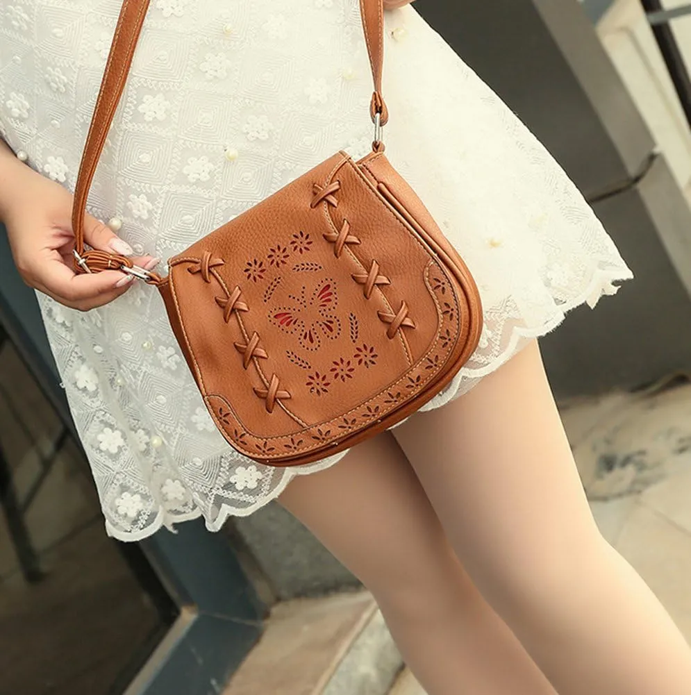 Women's Crossbody Saddle Bags PU Leather Small Shoulder Bag with Adjustable Strap and Magnetic Button