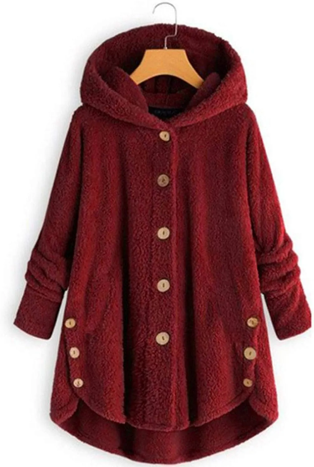 Womens Fleece Jackets Sherpa Winter Hooded Fuzzy Coats Oversized Button Down Cardigan Sweater Warm Jacket with Pocket