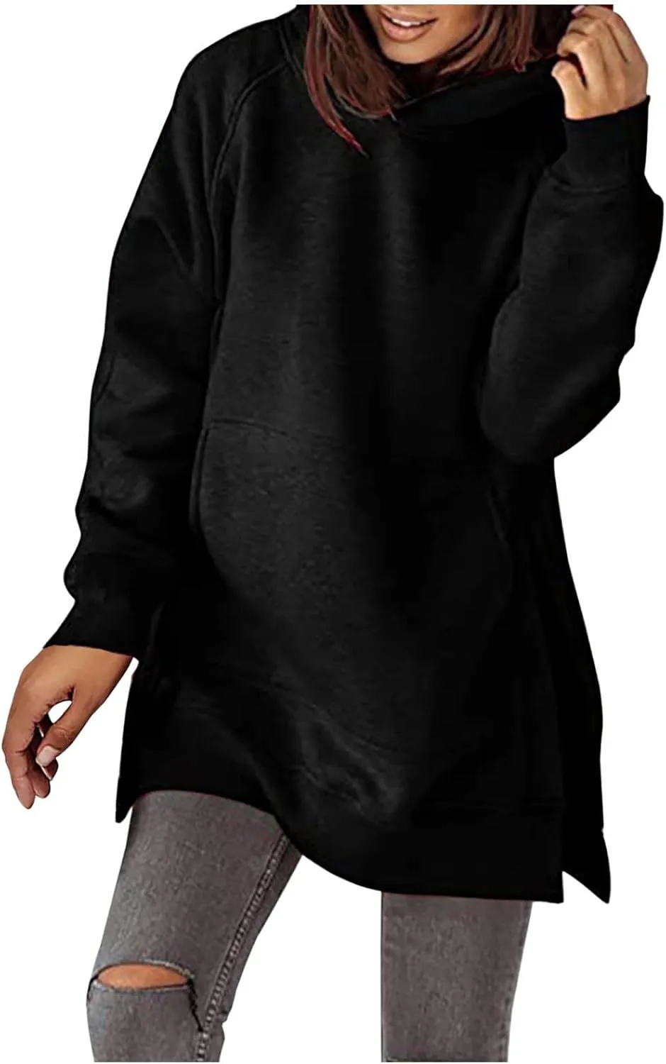 Womens Hoodies Oversized Soild Long Sleeve Pullover Hooded Sweatshirt Casual Loose Outfits 2024 Fall Clothes