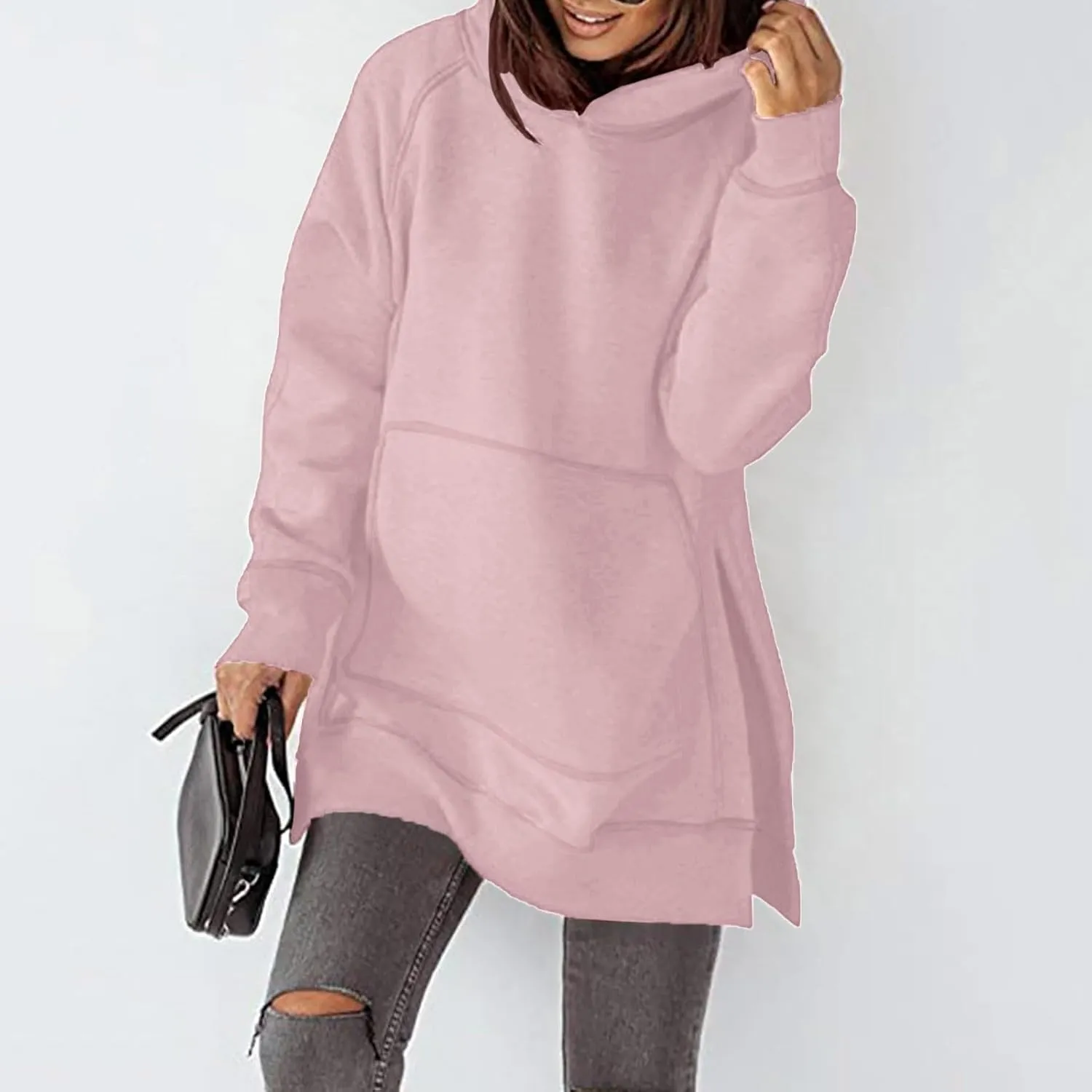 Womens Hoodies Oversized Soild Long Sleeve Pullover Hooded Sweatshirt Casual Loose Outfits 2024 Fall Clothes