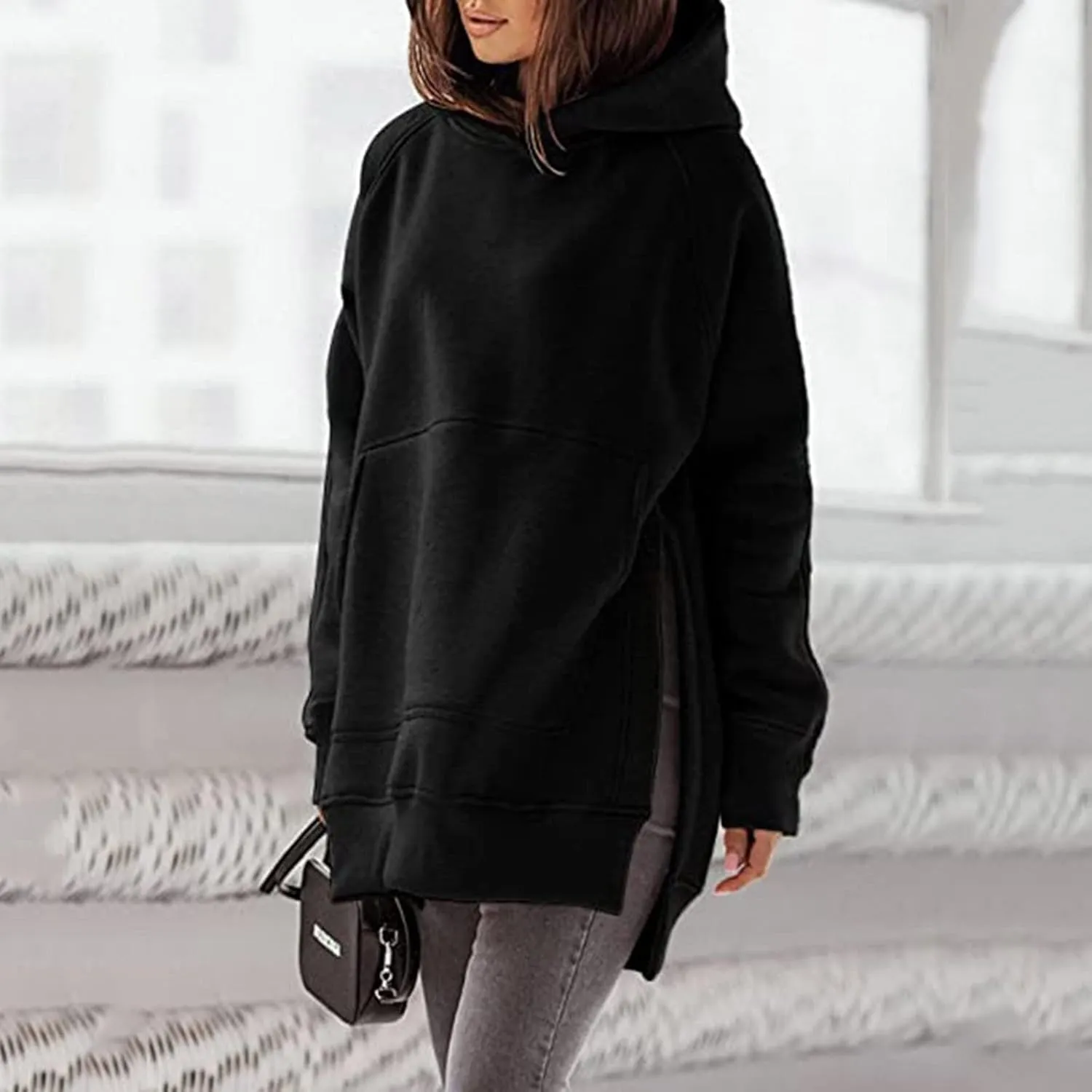 Womens Hoodies Oversized Soild Long Sleeve Pullover Hooded Sweatshirt Casual Loose Outfits 2024 Fall Clothes