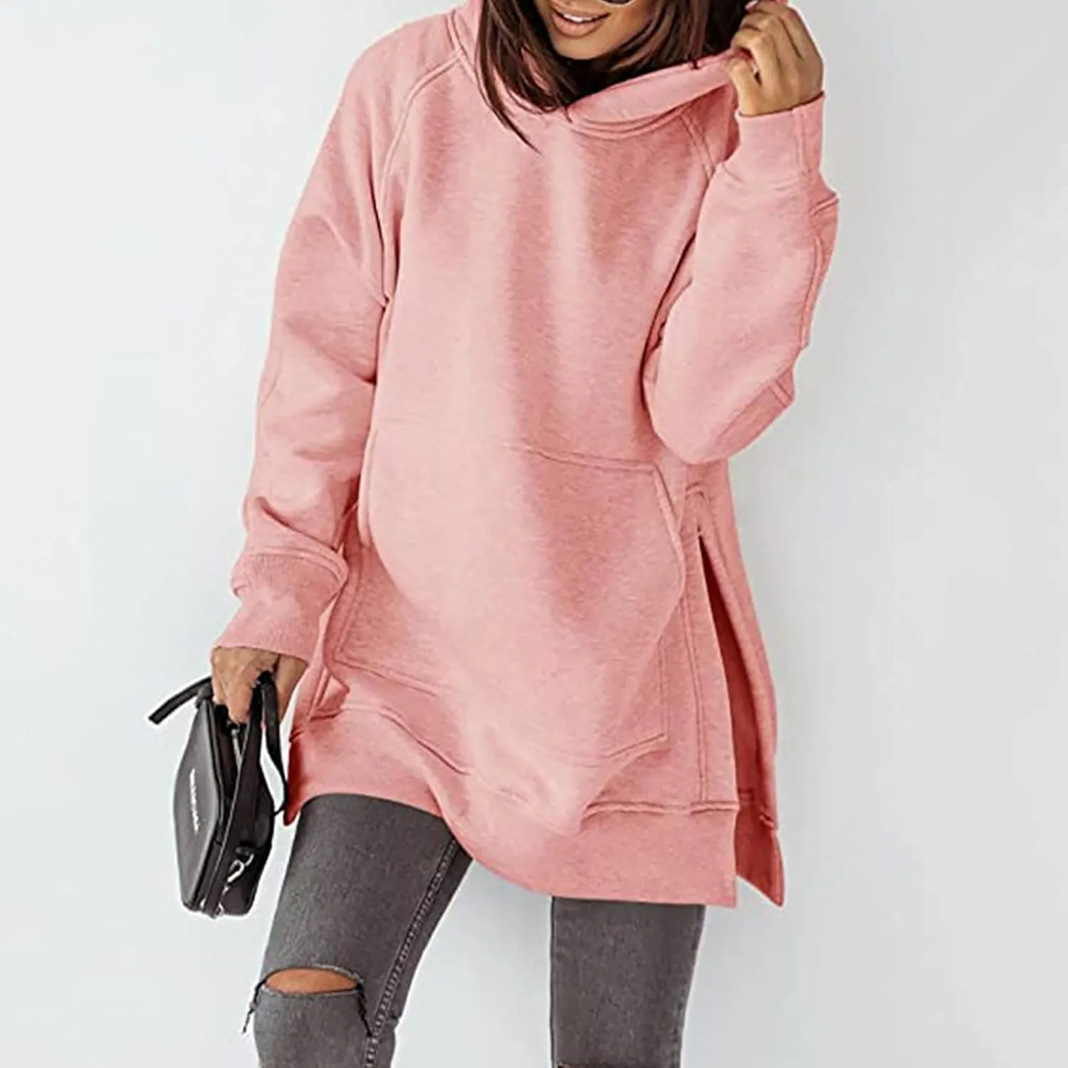 Womens Hoodies Oversized Soild Long Sleeve Pullover Hooded Sweatshirt Casual Loose Outfits 2024 Fall Clothes