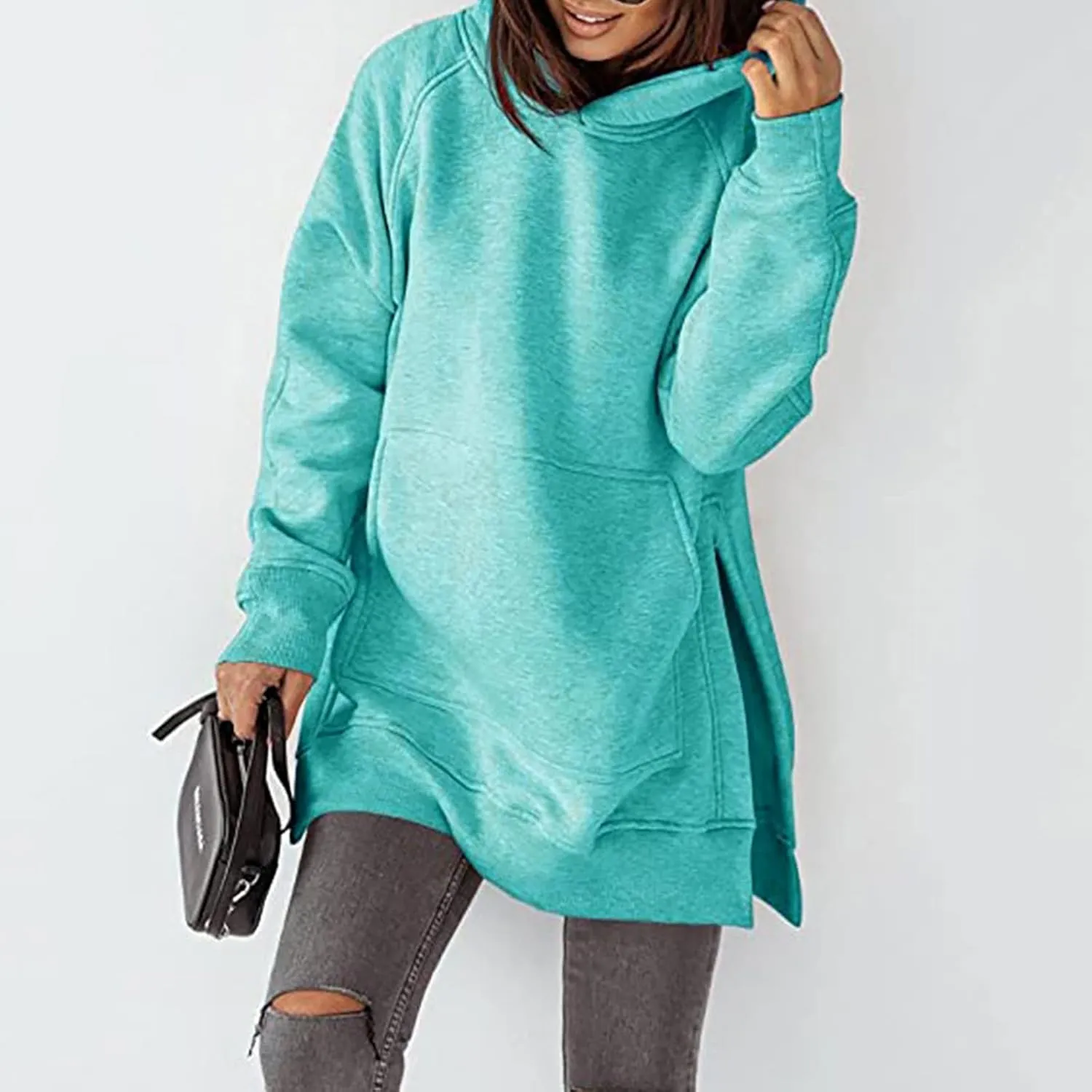 Womens Hoodies Oversized Soild Long Sleeve Pullover Hooded Sweatshirt Casual Loose Outfits 2024 Fall Clothes