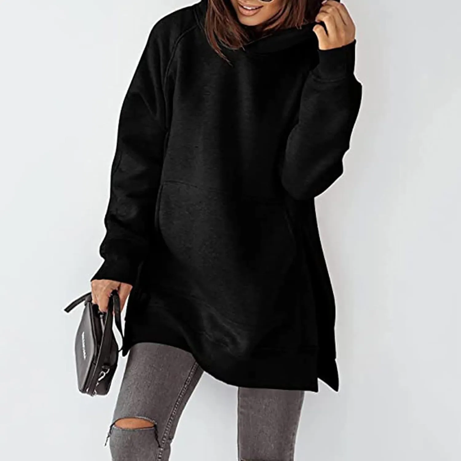 Womens Hoodies Oversized Soild Long Sleeve Pullover Hooded Sweatshirt Casual Loose Outfits 2024 Fall Clothes