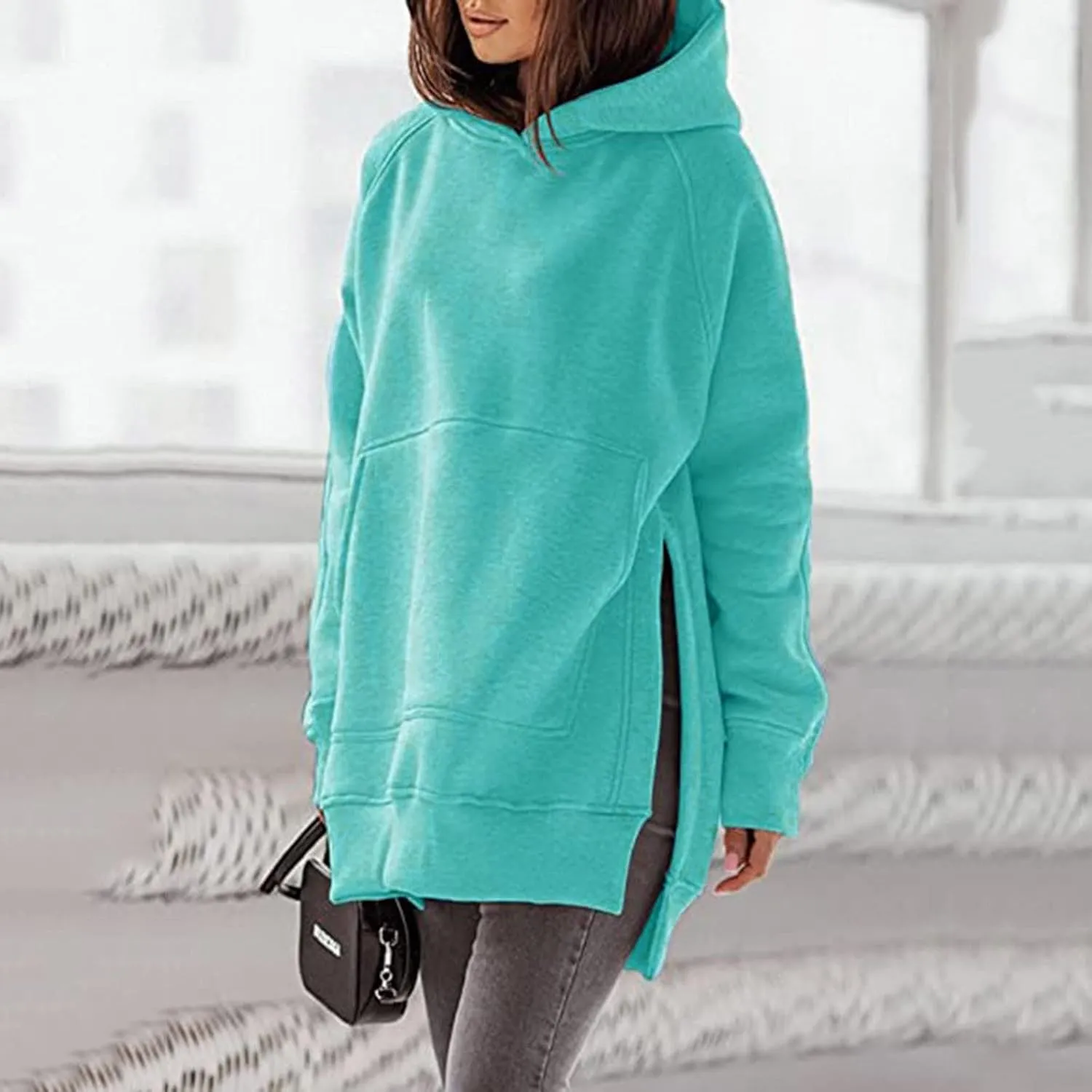 Womens Hoodies Oversized Soild Long Sleeve Pullover Hooded Sweatshirt Casual Loose Outfits 2024 Fall Clothes