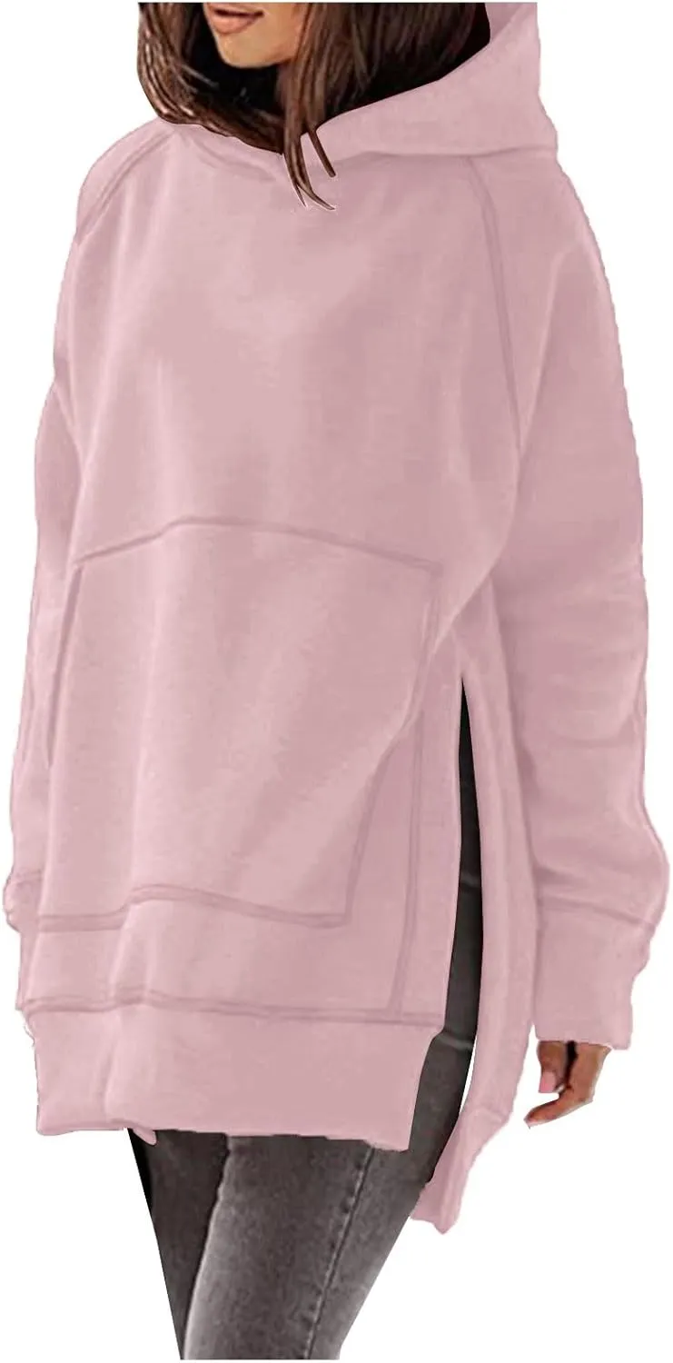 Womens Hoodies Oversized Soild Long Sleeve Pullover Hooded Sweatshirt Casual Loose Outfits 2024 Fall Clothes