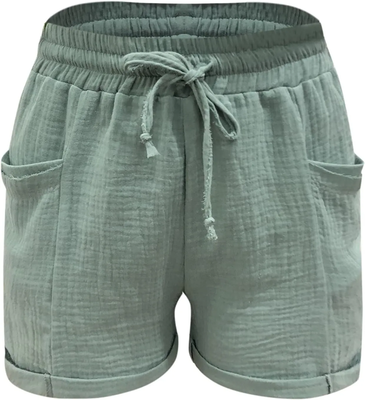 Womens Linen Shorts with Pockets Summer Beach Casual Drawstring Elastic Waist Comfy Breathable Workout Trousers