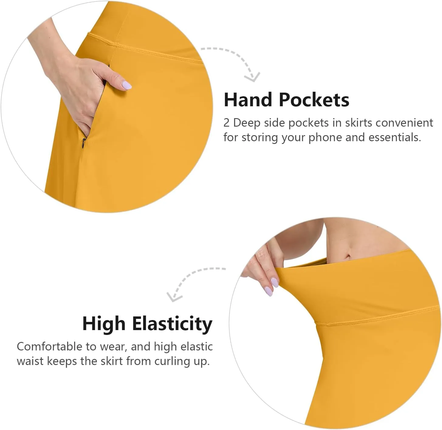 Womens Midi Knee-Length Skirt with Built-in Skorts Hidden Drawstring Zippered Pockets Appropriate for Working Casual Office