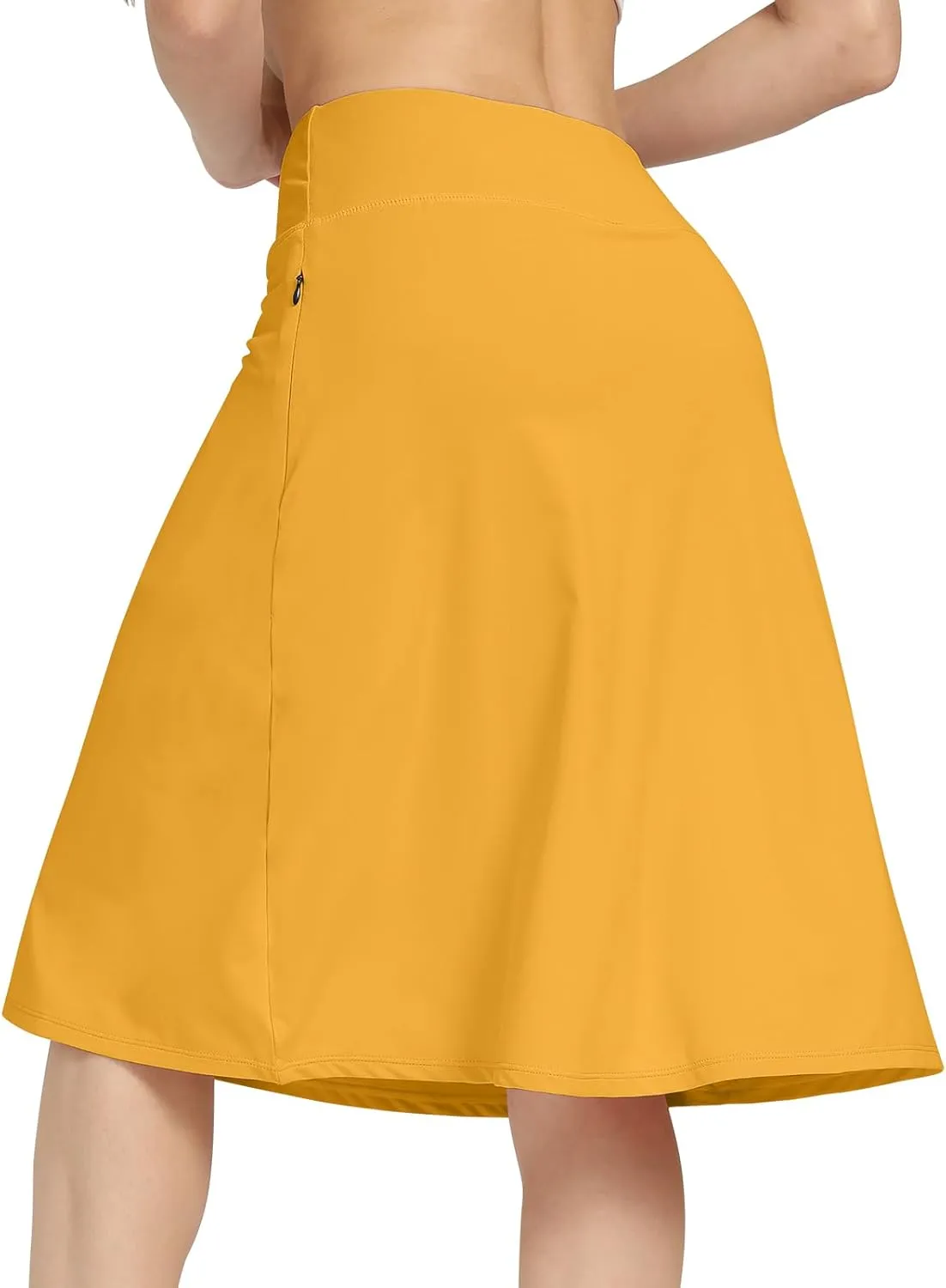 Womens Midi Knee-Length Skirt with Built-in Skorts Hidden Drawstring Zippered Pockets Appropriate for Working Casual Office