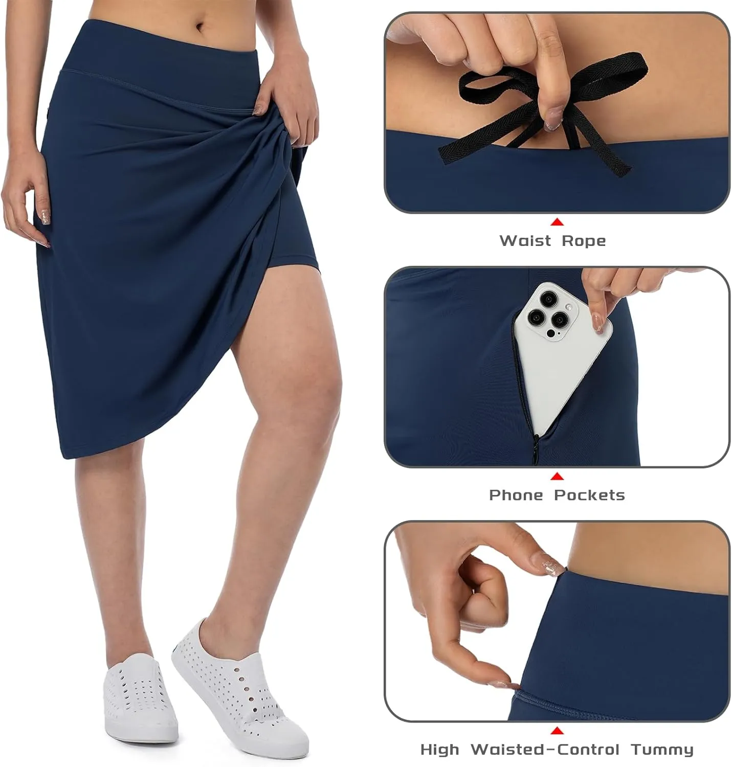 Women's Midi Knee Length Skirts with Zipper Pockets,26" Knee Length Skorts for Women Athletic Swim Skirts