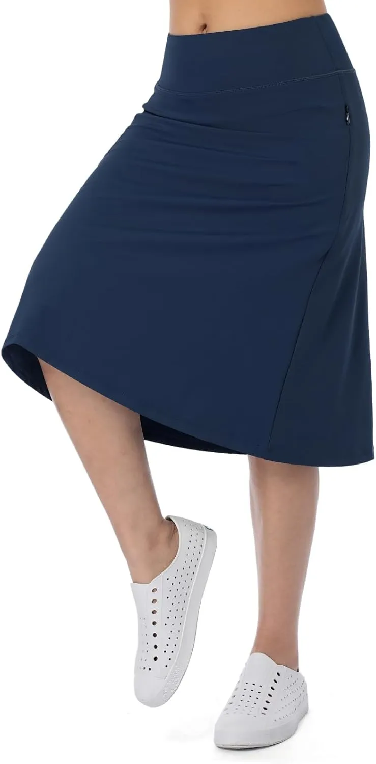 Women's Midi Knee Length Skirts with Zipper Pockets,26" Knee Length Skorts for Women Athletic Swim Skirts
