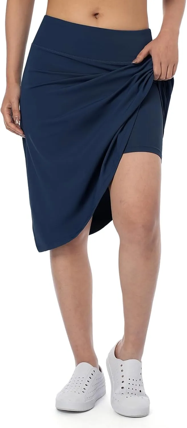 Women's Midi Knee Length Skirts with Zipper Pockets,26" Knee Length Skorts for Women Athletic Swim Skirts