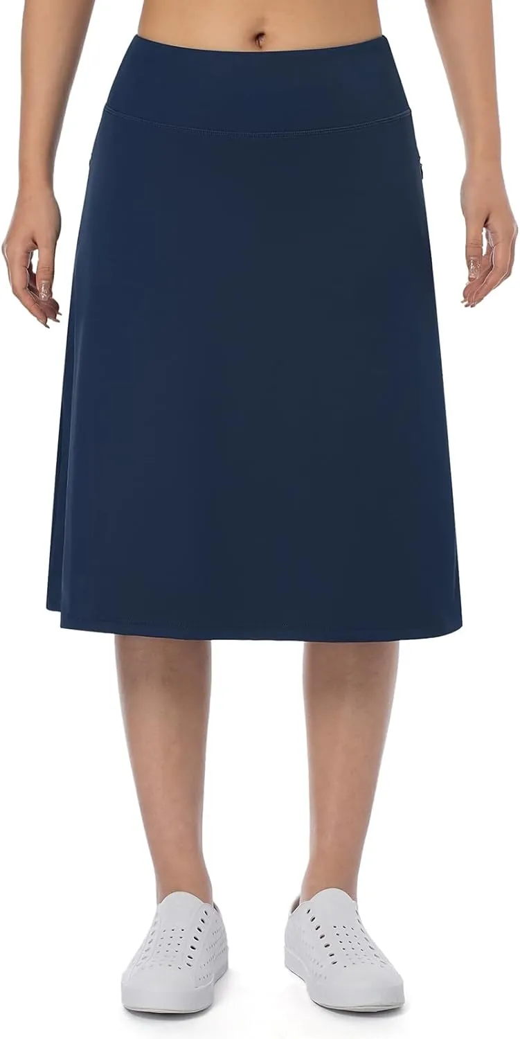 Women's Midi Knee Length Skirts with Zipper Pockets,26" Knee Length Skorts for Women Athletic Swim Skirts