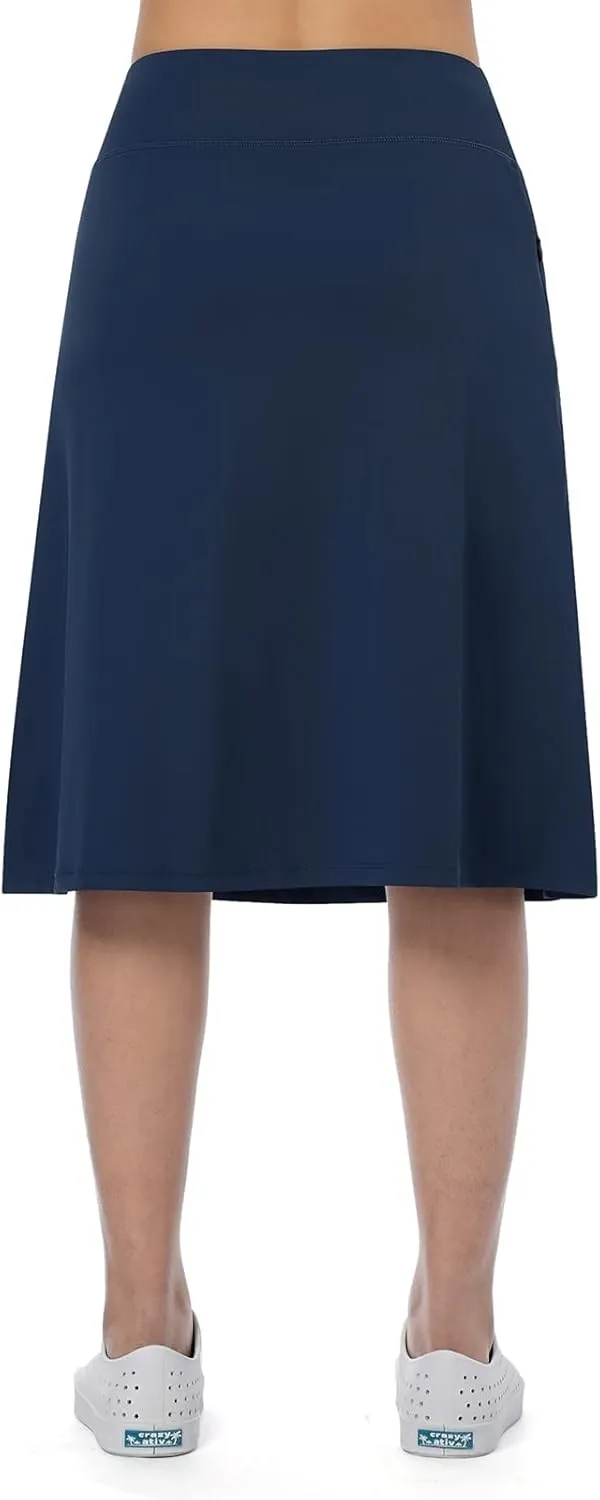 Women's Midi Knee Length Skirts with Zipper Pockets,26" Knee Length Skorts for Women Athletic Swim Skirts