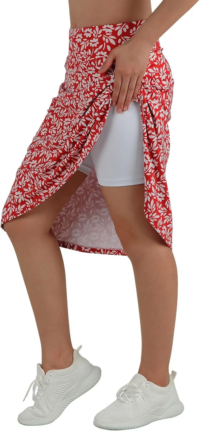 Women's Midi Length Skorts Skirts with 3 Pockets Modest Skirts Women's 24" Knee Length Skort