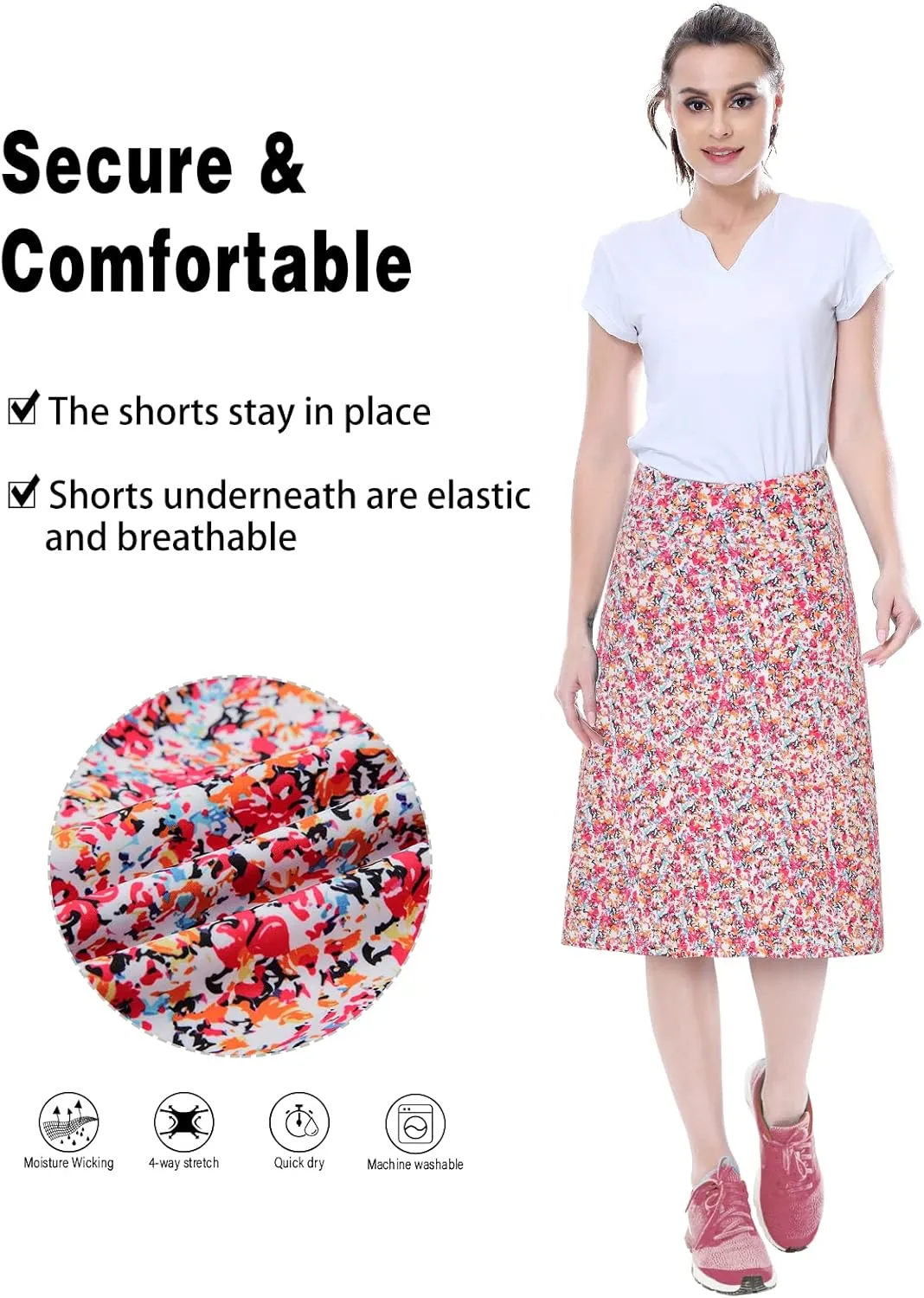 Women's Midi Length Skorts Skirts with 3 Pockets Modest Skirts Women's 24" Knee Length Skort