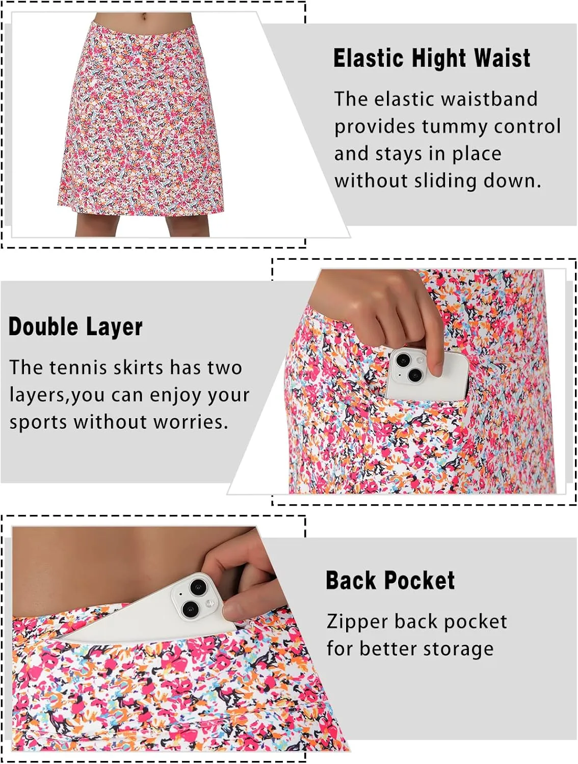 Women's Midi Length Skorts Skirts with 3 Pockets Modest Skirts Women's 24" Knee Length Skort