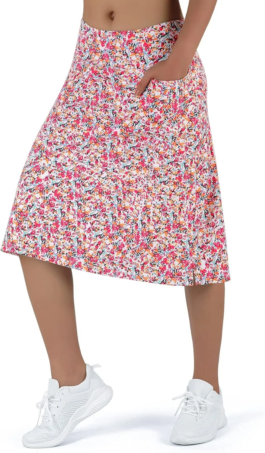 Women's Midi Length Skorts Skirts with 3 Pockets Modest Skirts Women's 24" Knee Length Skort