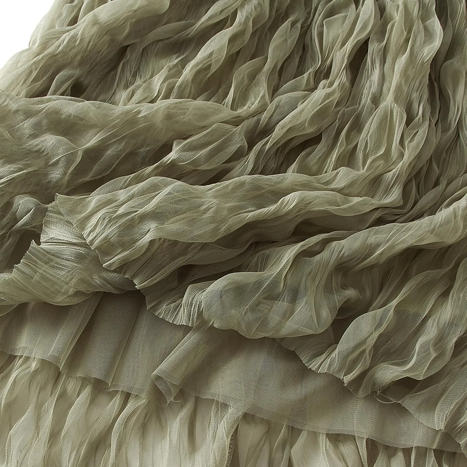 Women's Midi Wave Wrinkled Tutu Skirt A-Line Elastic Waist Flared Pleated Skirt Chic Beach Party Tulle Skirts