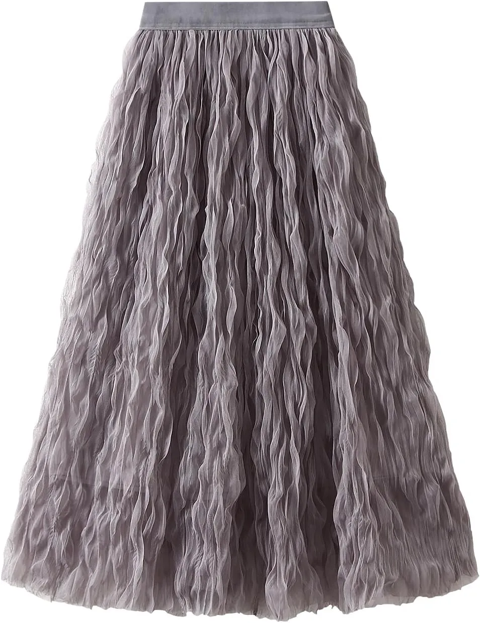 Women's Midi Wave Wrinkled Tutu Skirt A-Line Elastic Waist Flared Pleated Skirt Chic Beach Party Tulle Skirts