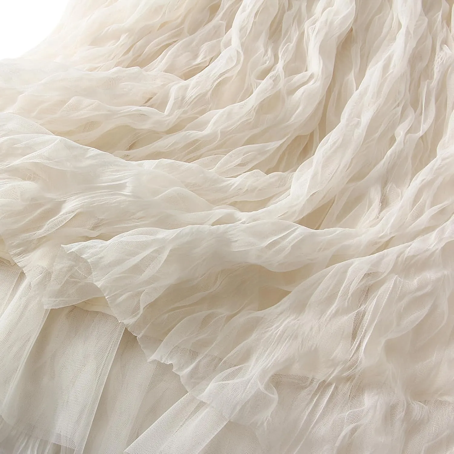 Women's Midi Wave Wrinkled Tutu Skirt A-Line Elastic Waist Flared Pleated Skirt Chic Beach Party Tulle Skirts
