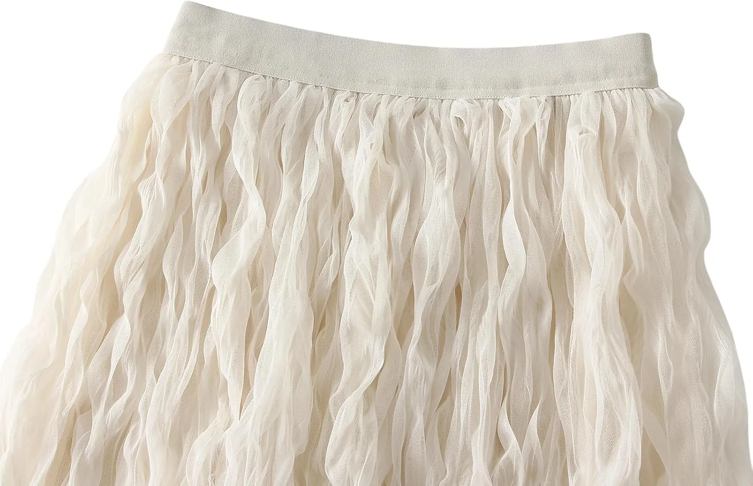 Women's Midi Wave Wrinkled Tutu Skirt A-Line Elastic Waist Flared Pleated Skirt Chic Beach Party Tulle Skirts