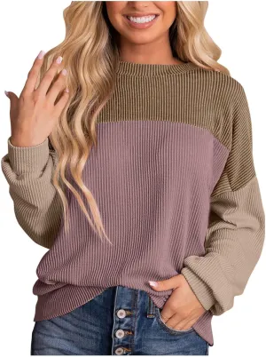 Women's Oversized Color Pullover,2024 Casual Crew Neck Long Sleeve Fleece Sweatshirts, Sweaters Tunic Cute Winter