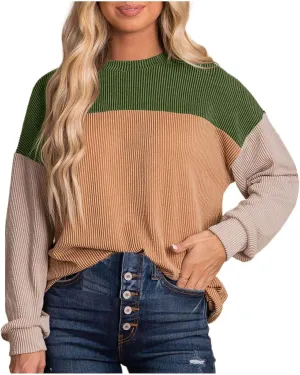 Women's Oversized Color Pullover,2024 Casual Crew Neck Long Sleeve Fleece Sweatshirts, Sweaters Tunic Cute Winter