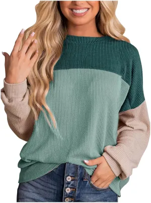 Women's Oversized Color Pullover,2024 Casual Crew Neck Long Sleeve Fleece Sweatshirts, Sweaters Tunic Cute Winter