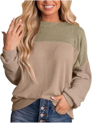 Women's Oversized Color Pullover,2024 Casual Crew Neck Long Sleeve Fleece Sweatshirts, Sweaters Tunic Cute Winter