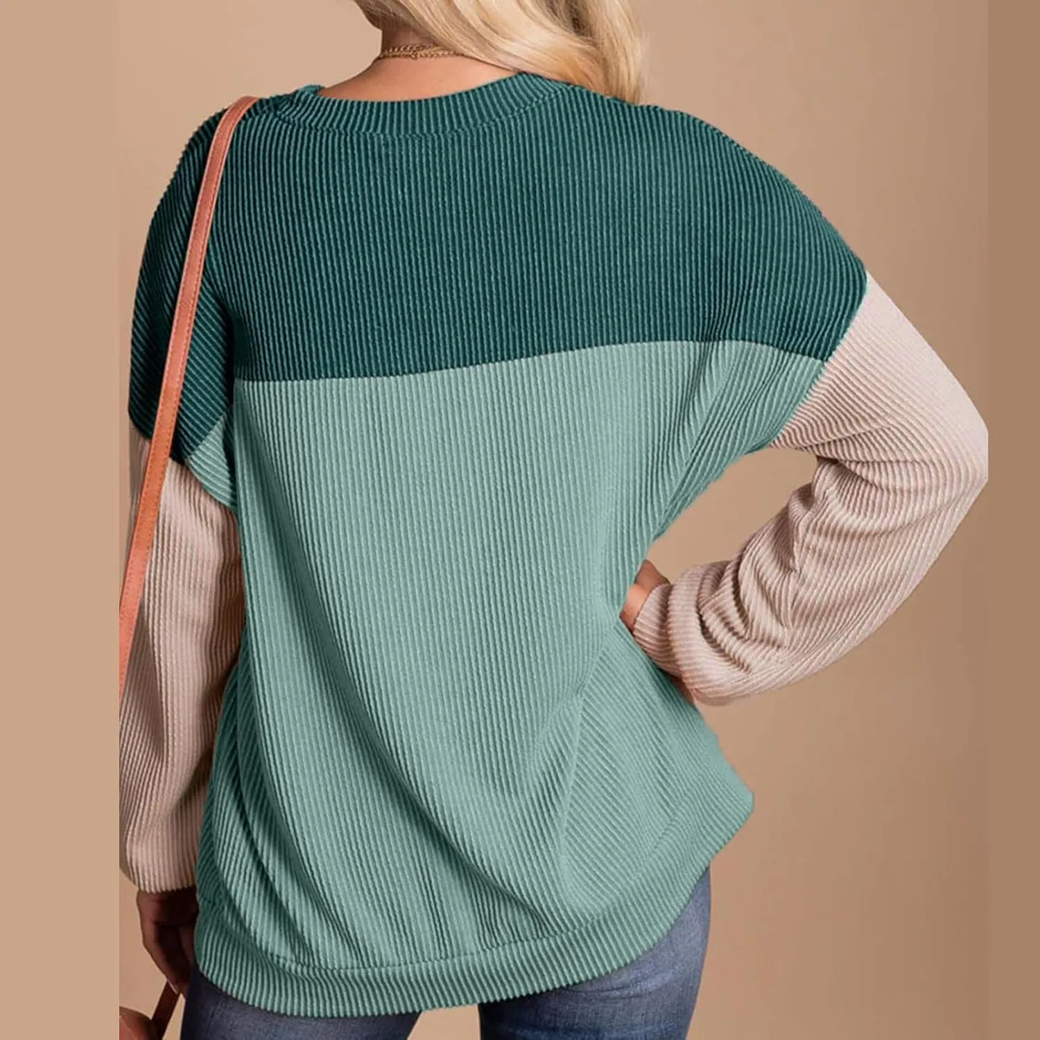 Women's Oversized Color Pullover,2024 Casual Crew Neck Long Sleeve Fleece Sweatshirts, Sweaters Tunic Cute Winter