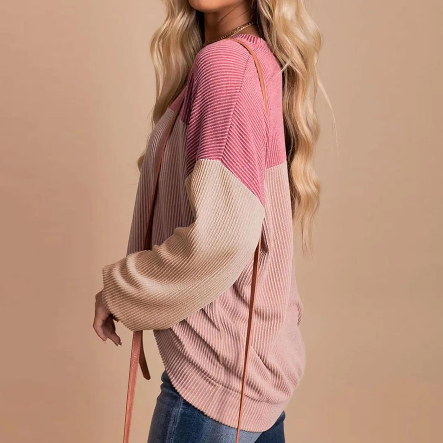 Women's Oversized Color Pullover,2024 Casual Crew Neck Long Sleeve Fleece Sweatshirts, Sweaters Tunic Cute Winter