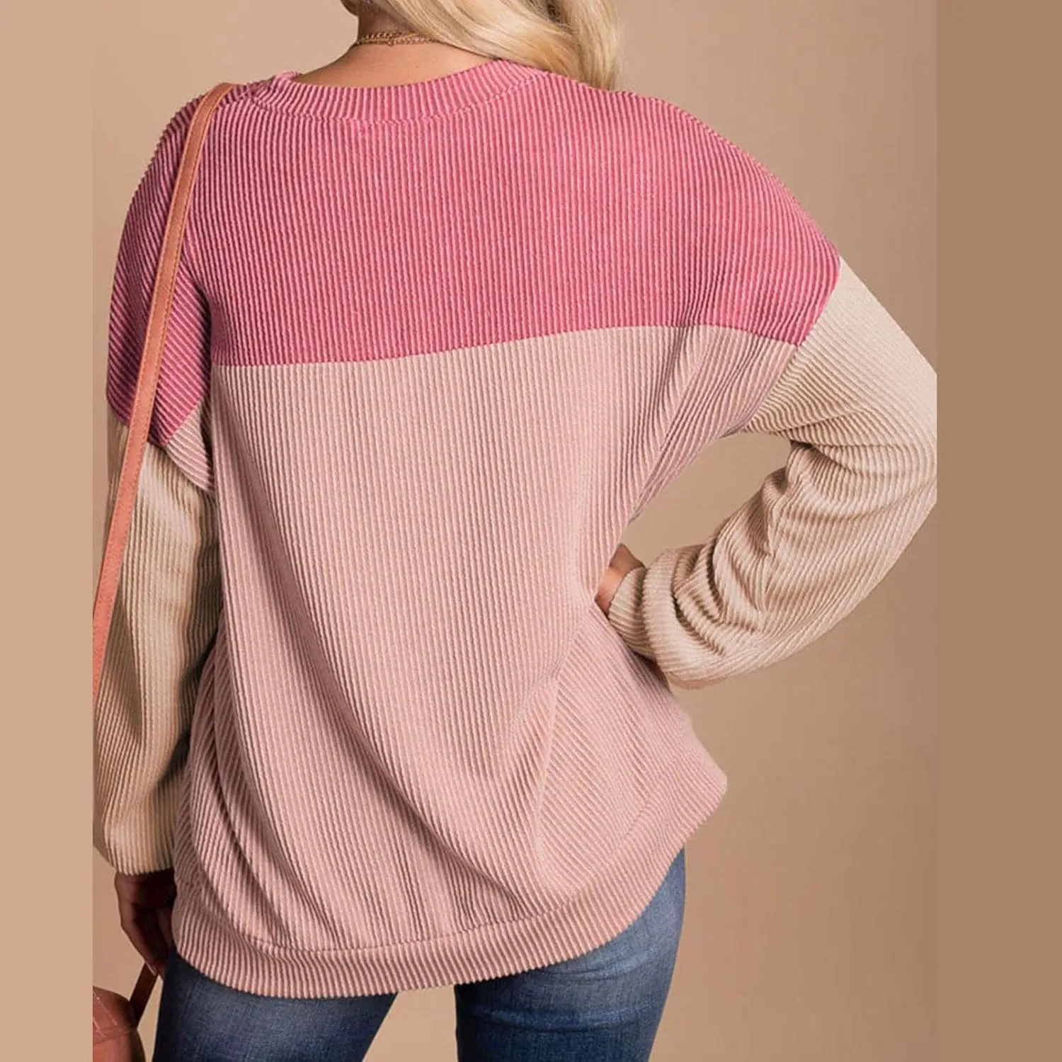 Women's Oversized Color Pullover,2024 Casual Crew Neck Long Sleeve Fleece Sweatshirts, Sweaters Tunic Cute Winter