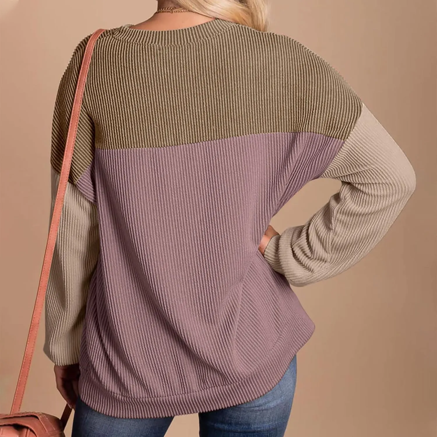 Women's Oversized Color Pullover,2024 Casual Crew Neck Long Sleeve Fleece Sweatshirts, Sweaters Tunic Cute Winter