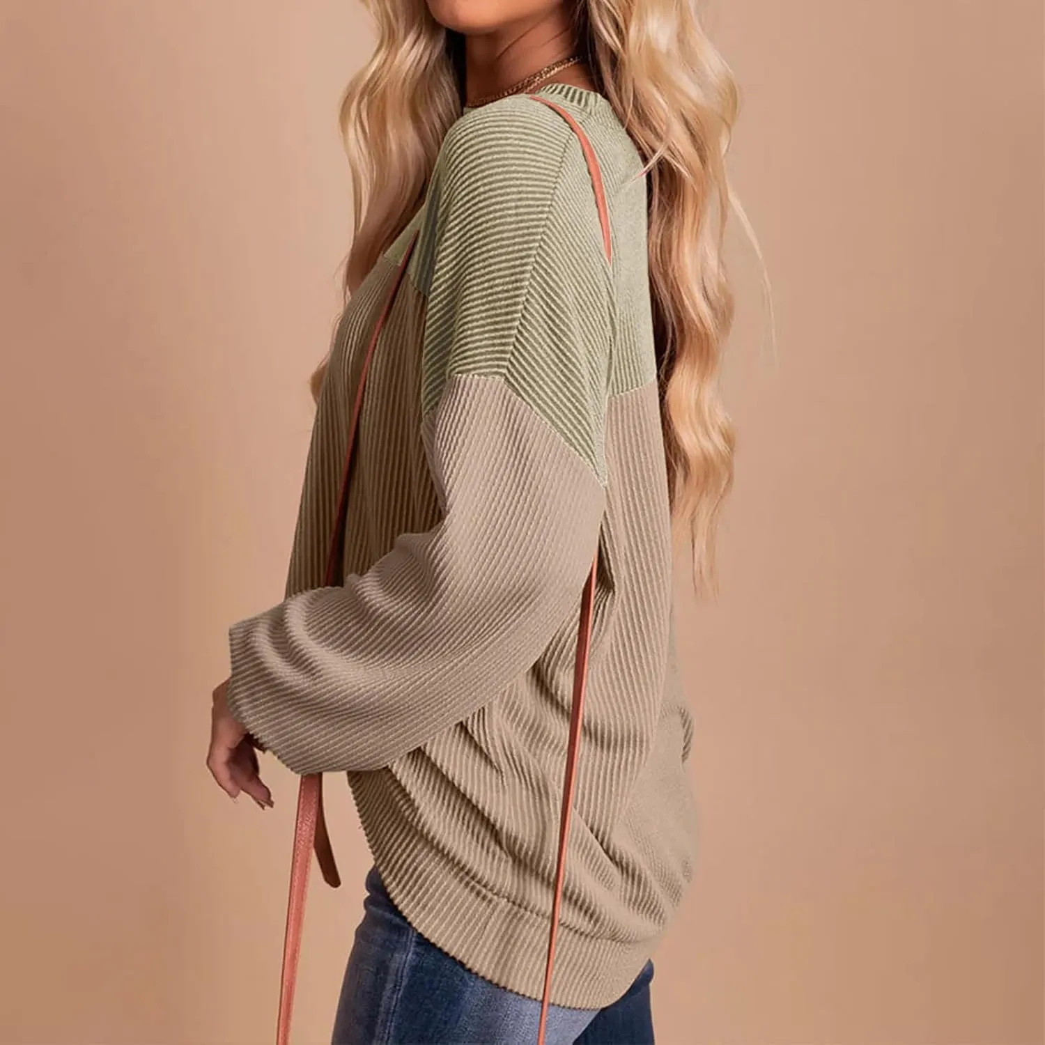 Women's Oversized Color Pullover,2024 Casual Crew Neck Long Sleeve Fleece Sweatshirts, Sweaters Tunic Cute Winter