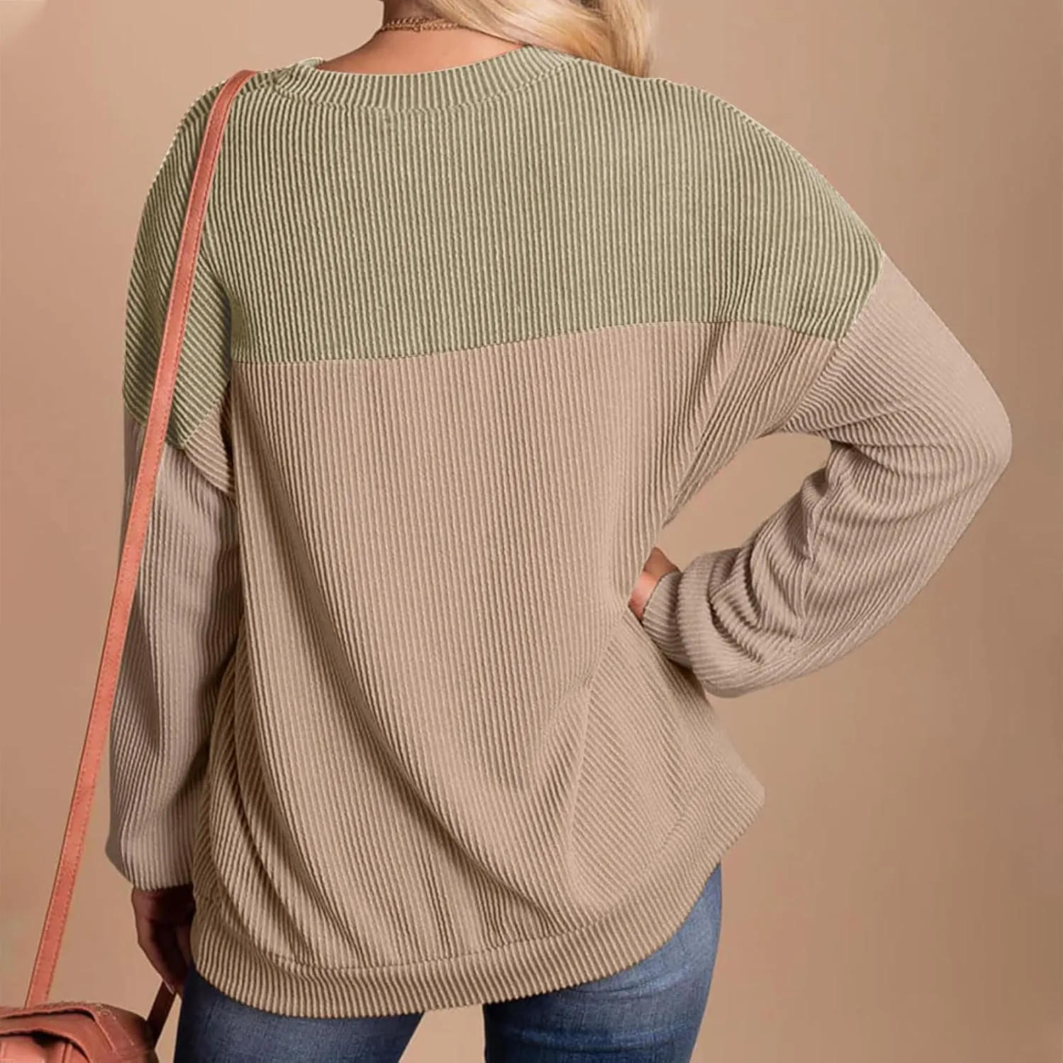 Women's Oversized Color Pullover,2024 Casual Crew Neck Long Sleeve Fleece Sweatshirts, Sweaters Tunic Cute Winter