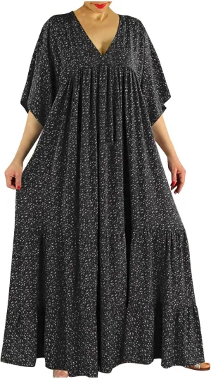 Women's Plus Size Boho Maxi Dress Casual V Neck Half Sleeve Bohemian Loose Fit Summer Beach Tiered Sundress