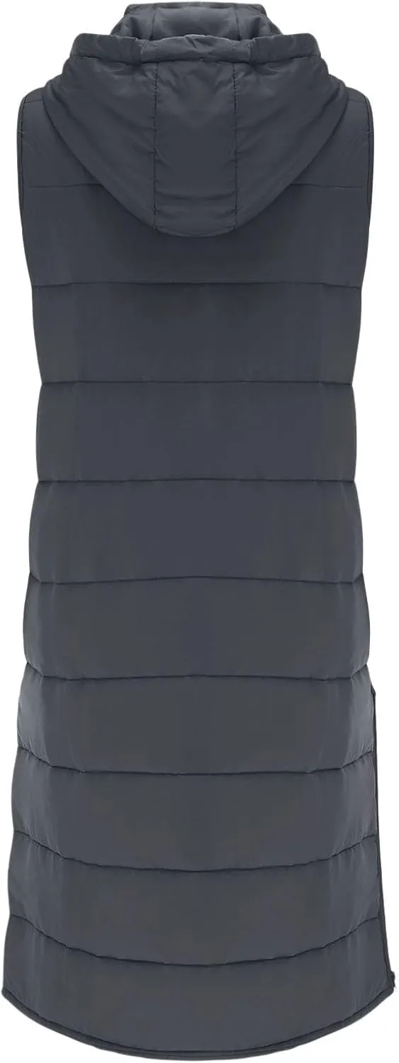Womens Puffer Vest Long Down Sleeveless Hooded Jacket Oversized Quilted Side Zip up Warm Winter Coats with Pockets