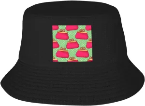 Women's Purse Seamless Pattern Bucket Hat for Women Men Bucket Hats Summer Sun Hats Beach Travel Fishing Golf Cap Black