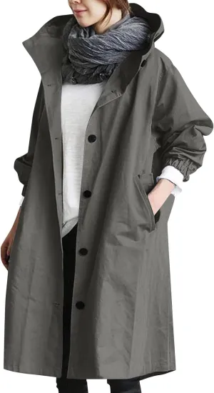 Women's Rain Jacket Lightweight Raincoat Hooded Windbreaker Trench Coat Fleece Hooded Long Softshell Rain Jacket